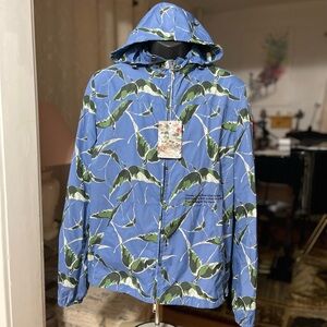 NWT Men’s Size Medium Valentino Hawaiian Culture Bird Print Windbreaker In Navy